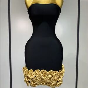 Elegant Black and Gold Strapless Dress